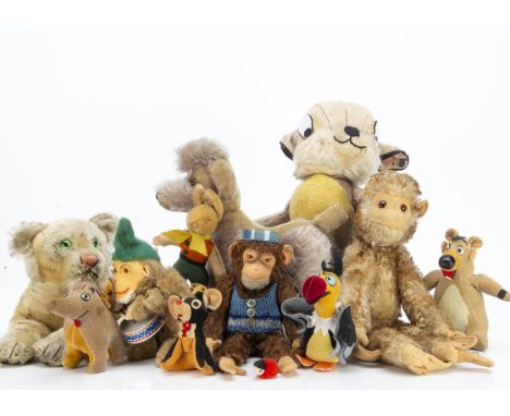 Two German soft toy monkeys, a Steiff monkey with brown mohair, brown and black glass eyes, felt face, ears, hands and feet, 