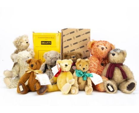 Eight Dean's Rag Book Co limited edition teddy bears,  including Old Father Time, Blenheim, Hobson and Grandpa, six with card