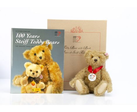 A Steiff limited edition Teddy Bear with Book, entitled '100 Years of Steiff Teddy Bears', 1282 of 1902 in English language, 