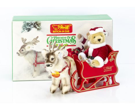 A Steiff limited edition exclusive for USA Friends of Christmas Sleigh with Reindeer &amp; Santa Teddy, 417 of 6000, in origi