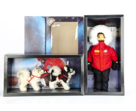 A Steiff limited edition FULDA Husky Set with Musher,  1393 of 3000, two Huskies and a musher doll, in two window boxes, 1999