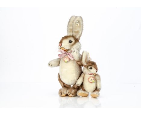 A Steiff limited edition Replica 1952  Niki rabbit 35, 1404 of 5000, 1992; and a small yellow tagged Replica Niki