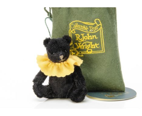 A R John Wright limited edition Bitty Bear,  13 of 350, black mohair with ruff, in original bag with certificate and signed c