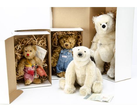 Four Sigikid limited edition teddy bears,  a Camenbar Hierald white  bear with fish --16in. (40.5cm.) high; Lutz Sandmann in 