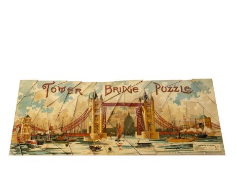 An unusual G R Tower Bridge dissected Puzzle, entitled Entered at Sta Hall with card shard shaped pieces, printed in colour w