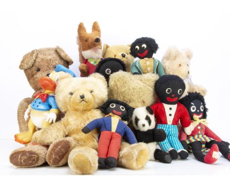 Various post-war soft toys and teddy bears, including five Gollies; four Wendy Boston bears; a Wendy Boston Basil Brush; two 