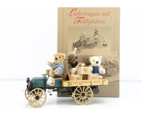 A Steiff limited edition Delivery Cart with Teddy Bears,  726 of 1200, three jointed teddy bears and a Steiff delivery cart, 