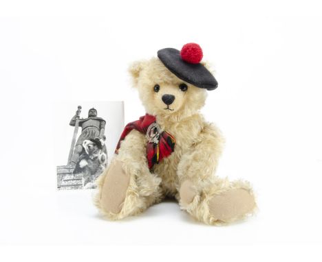 A Border Bruins by Sue Nicoll Brave Heart teddy bear,  limited edition of 250 in tartan sash and Tam'o Shanter  --18in. (46cm