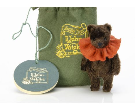 A R John Wright limited edition Bitty Bear,  146 of 350, chocolate mohair with ruff, in original bag with certificate and sig