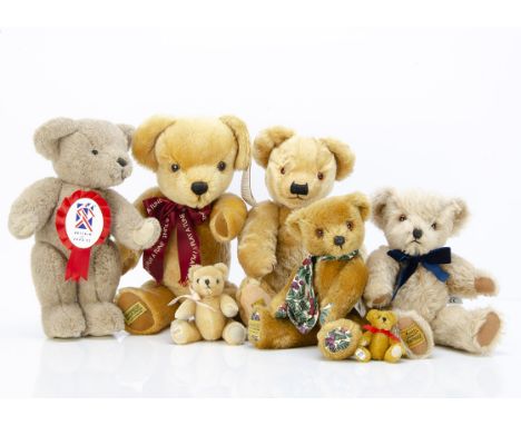 Merrythought teddy bears,  a limited edition Alfa Farnell yes/no with tag --16in. (40.5cm.) high; a musical bear playing Tedd