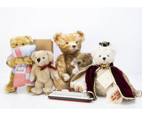 Manufactured collectors teddy bears; a Hermann Spielwaren Queen Mary 2; a Hermann Original 90 Year brown tipped bear --20in. 