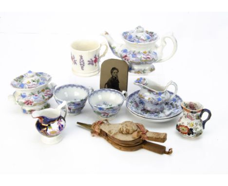 A small Cork Edge &amp; Malkin Delhi pattern tea for two,  transfer printed with flowers small teapot --4½in. (11.5cm.) high,