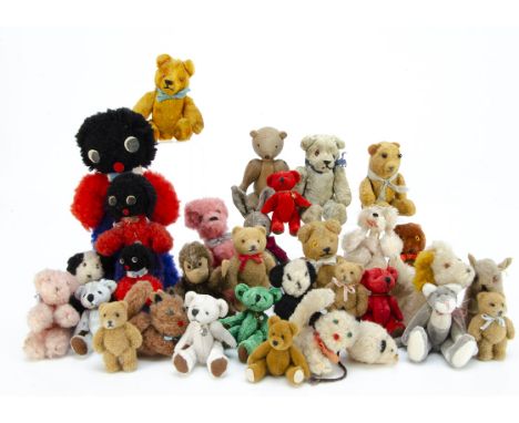 A quantity of small teddy bears and animals, a post-war Steiff jointed monkey --4½in. (11.5cm.) high; a German pin-jointed bl