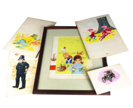 The original artwork for the cover of Enid Blyton's Fifteenth Tell-a-Story book, framed and glazed --13½in. (34cm.) height of