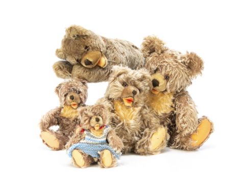 Five Steiff Zotty teddy bears,  all with frosted brown mohair, jointed and glass eyes, the largest  --14in. (35.5cm.) high, t