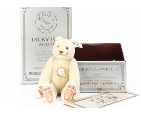 A Steiff limited edition replica Dicky 1930 White 25,  2450 of 9000, in original box with certificate and outer box, 1992