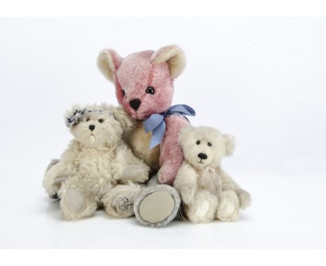 A Romsey Bear Company teddy bear,  with pink, white and blue mohair --18½in. (47cm.) high; a Bear with Us bear (New Zealand),