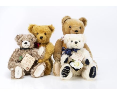 Four Hermann teddy bears,  two Hermann Spielwaren -- Egypta Music Bear and Princess Diana Queen of Hearts with tag certificat