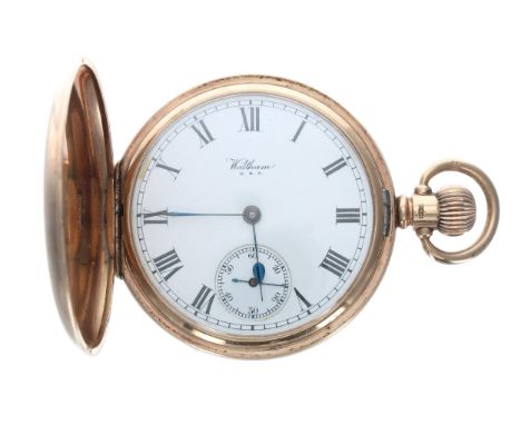 American Waltham 9ct lever hunter pocket watch, serial no. 21423660, circa 1917, signed 17 jewel movement, with compensated b