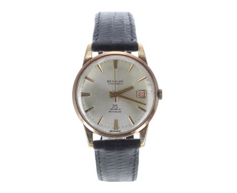 Beaulac 9ct automatic gentleman's wristwatch, circular silvered dial with gilt applied baton markers, minute markers, date ap
