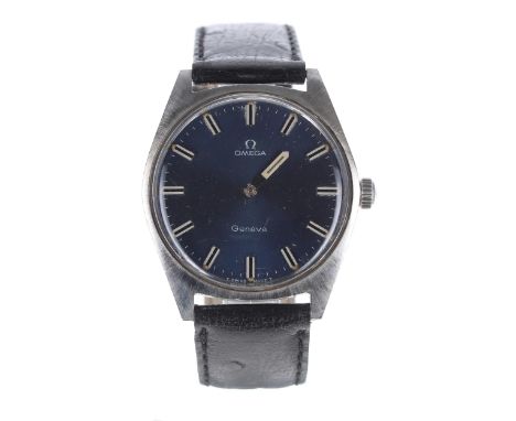 Omega Genéve stainless steel gentleman's wristwatch, reference no. 135.041, serial no. 28105xxx, circa 1969, blue dial with b