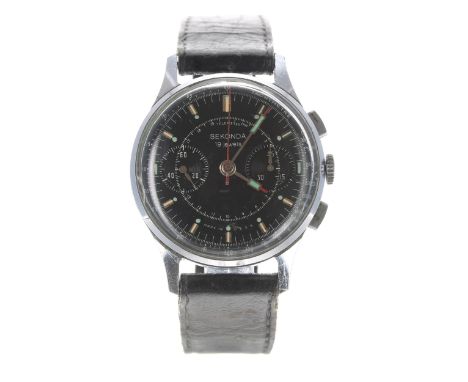 Sekonda chronograph nickel and stainless steel gentleman's wristwatch, the circular black dial with baton and dot markers, su