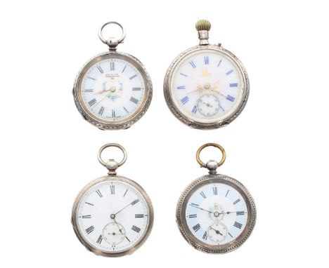 Silver (0.800) cylinder fob watch for repair; together with a silver (0.935) lever fob watch for repair; silver (800M) cylind