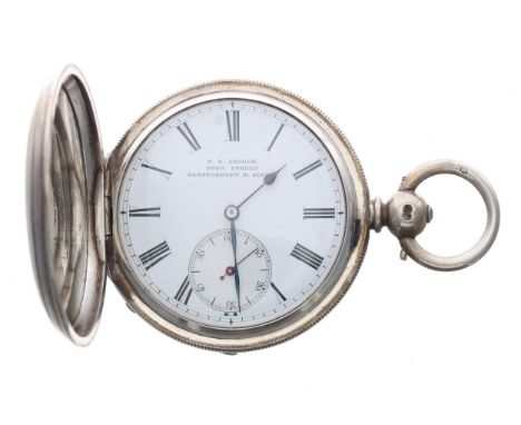 Victorian silver lever hunter pocket watch, London 1878, three quarter plate gilt frosted movement with compensated balance a