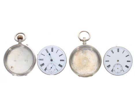 Silver (0.800) cylinder engine turned pocket watch, 49mm, key (movement requires fitting to case); together with a silver lev