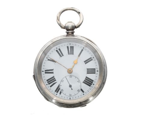 Silver lever engine turned pocket watch, import hallmarks London 1918, unsigned gilt three quarter plate movement, 54mm 