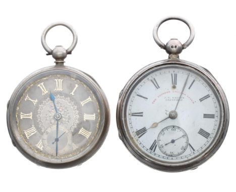 Two sliver lever engine turned pocket watches, unsigned movements, one with J.G. Graves 'The Express English Lever' branded d