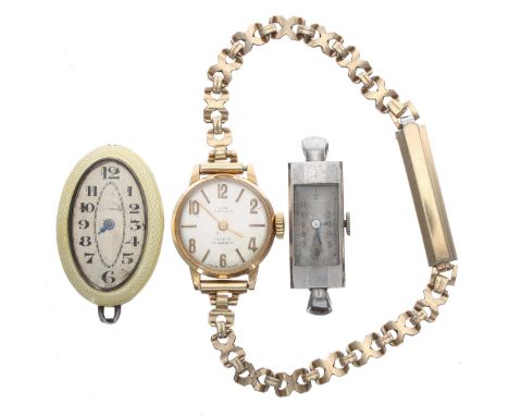 Silver (0.935) and enamel oval pendant watch, silvered oval dial with Arabic numerals and inner minute track, unsigned moveme