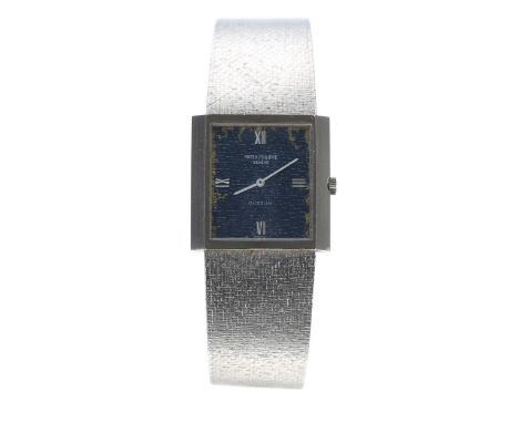 Patek Philippe, Genéve 18ct white gold square-cased  gentleman's wristwatch retailed by Gubelin, reference no. 3490, circa 19