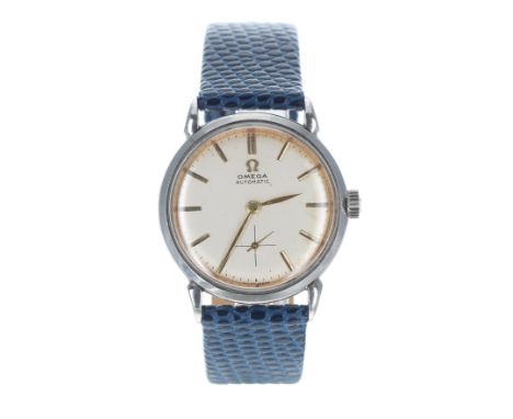 Omega 'bumper' automatic steel gentleman's wristwatch, reference no. 2402-1, serial no. 10807xxx, circa 1940s, silvered dial 