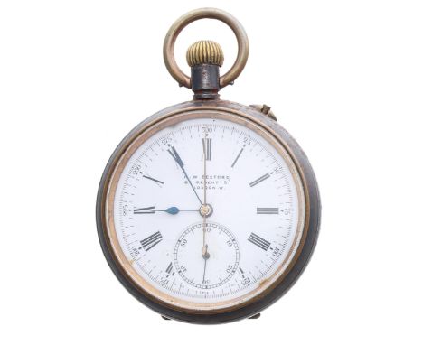 Swiss gunmetal chronograph lever pocket watch, the gilt frosted movement inscribed 'The Ascot, Patent 20th June 1887', hinged