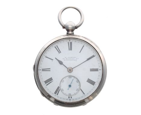 H. Samuel silver lever pocket watch, Birmingham 1893, signed movement, no. 246045, dust cover, signed dial, within an engine 