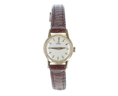 Omega 18ct lady's wristwatch, case no. 11447xxx 26xxD, serial no. 15021xxx, circa 1956, circular silvered dial with gilt appl