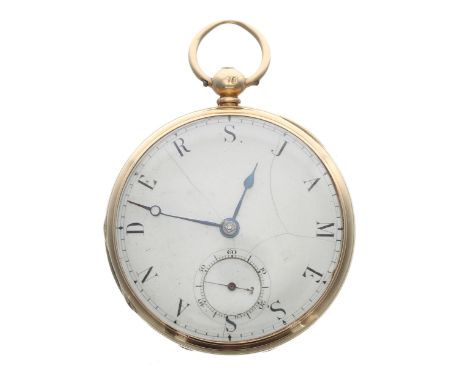 Victorian 18ct fusee lever pocket watch with a name dial , London 1849, the slim movement signed John March, London, no. 1008