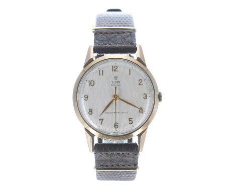 Tudor Royal 9ct mid-size gentleman's wristwatch, Edinburgh 1959, circular silvered dial with gilt applied Arabic numerals, mi