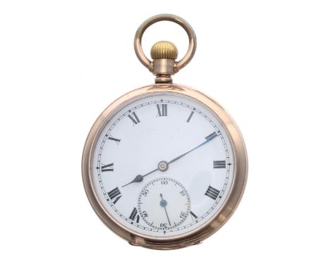 Rolex 9ct lever pocket watch, London 1923, signed movement with compensated balance and regulator, 9ct cuvette, the dial with