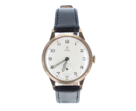 Tudor 9ct gentleman's wristwatch, Edinburgh 1957, silvered dial with applied Arabic numerals, dot markers, minute markers and