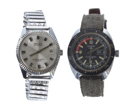 Kelek Superautomatic stainless steel gentleman's wristwatch, silvered dial, 25 jewel, later expanding bracelet, 35mm; togethe