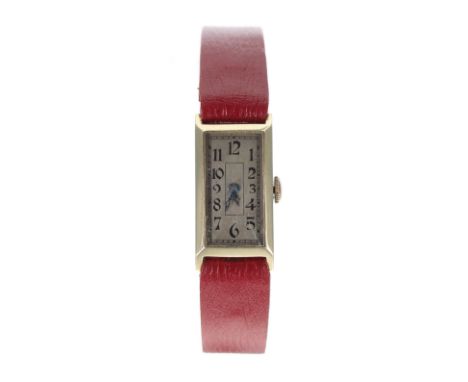 Omega 14ct rectangular lady's wristwatch, case no. 7536xxx, serial no. 9356xxx, circa 1939, rectangular silvered dial with Ar