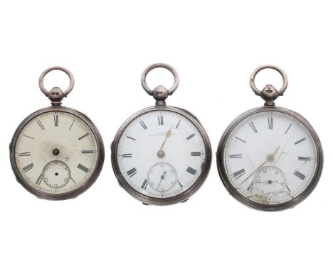 Three silver fusee lever engine turned pocket watches for repair including makers P. Dold, Kilrush &amp; Kilkee and Cartwrigh