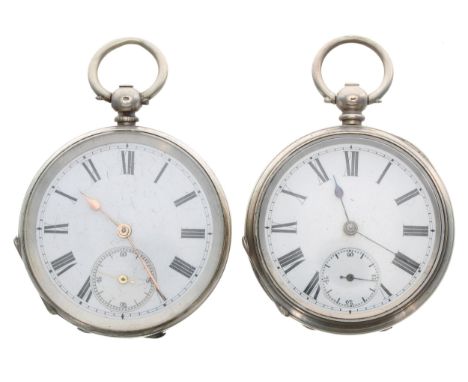 Two silver (0.800) cylinder engine turned pocket watches, 48mm and 49mm 
