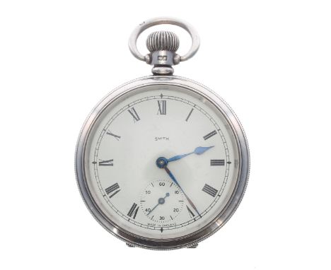 George VI Smith silver lever pocket watch, Birmingham 1947, presentation hinged cuvette, signed dial, within a Dennison engin