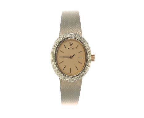 Rolex 14ct oval lady's wristwatch, import hallmarks London 1979, reference no. 1024, serial no. 451xx, oval champagne dial wi