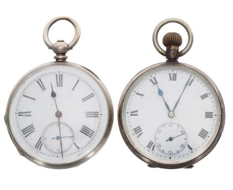 Silver cylinder engine turned pocket watch, 48mm (in need of attention); together with a silver lever engine turned pocket wa