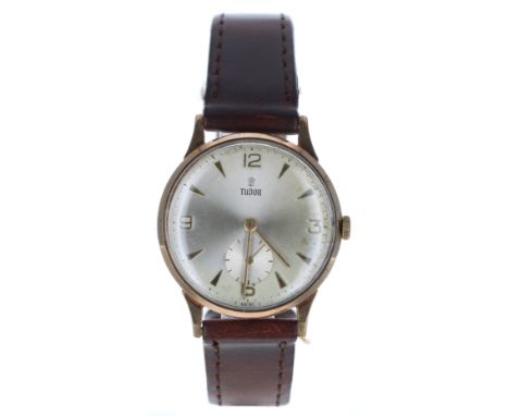 Tudor 9ct gentleman's wristwatch, Edinburgh 1965, silvered dial with gilt applied quarter Arabic numerals and hour markers, m