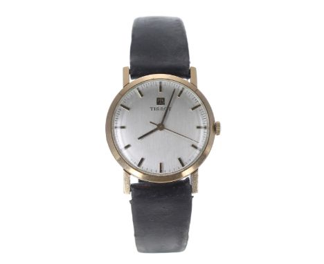 Tissot 9ct gentleman's wristwatch, London 1973, silvered dial with applied baton markers, minute markers and centre seconds, 
